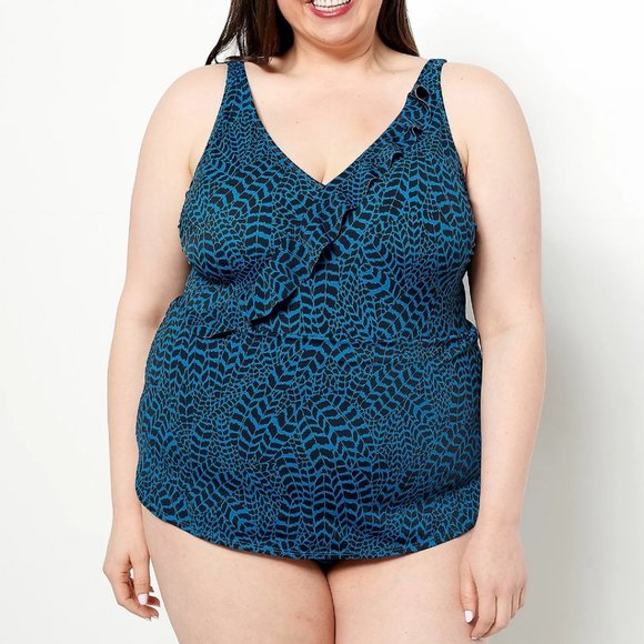 Denim & Co Beach Ruffle Trim V-Neck Swim Dress  6105 - Picture 1 of 3